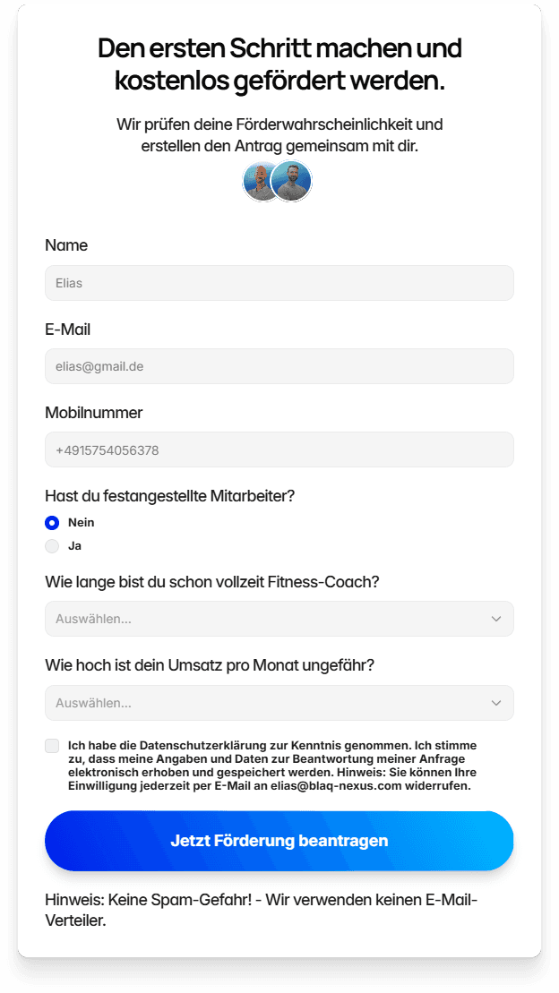 ein kontaktformular, mit sehr spezifischen Feldern zum ausfüllen