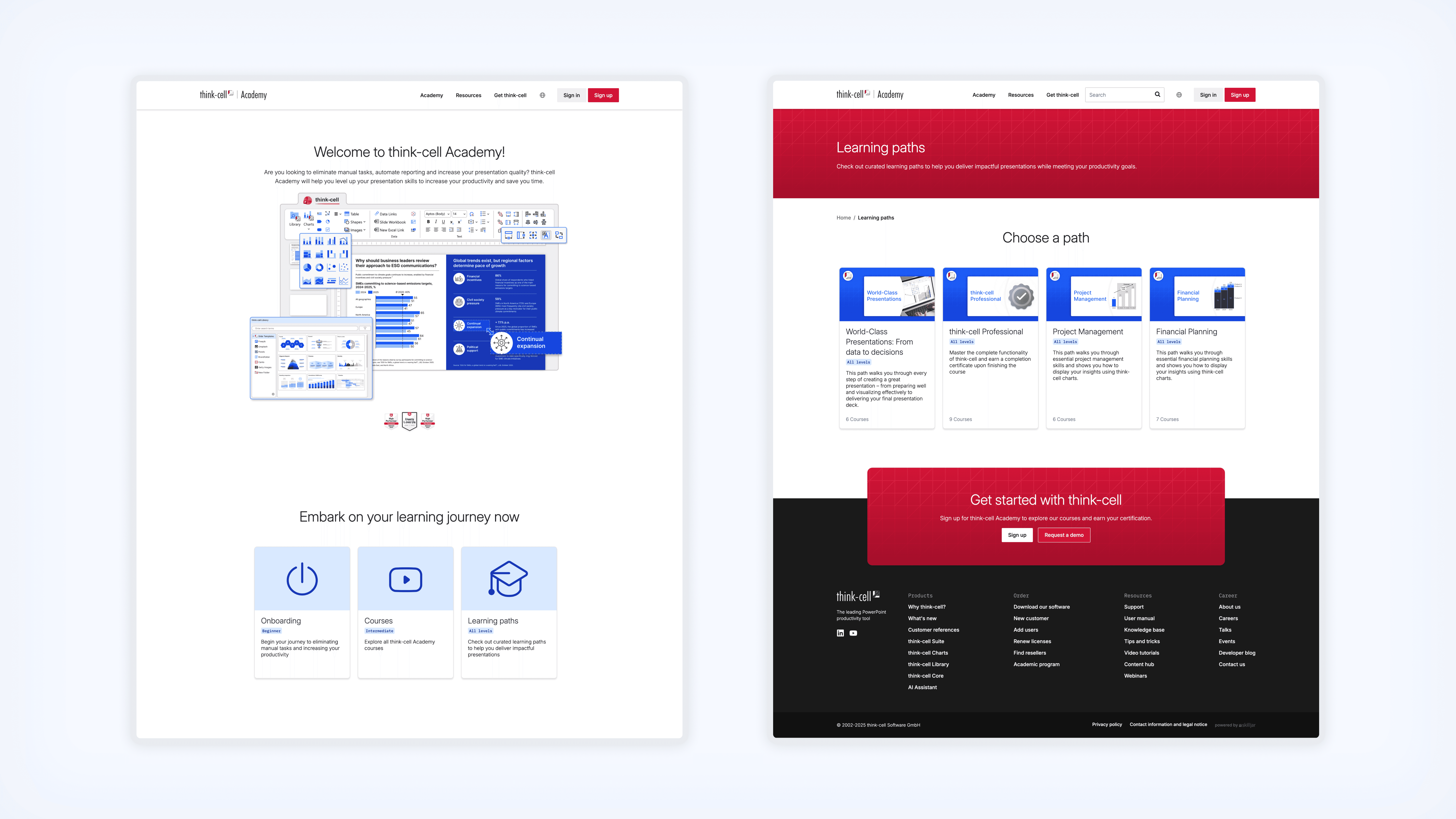 Screenshots of think-cell Academy