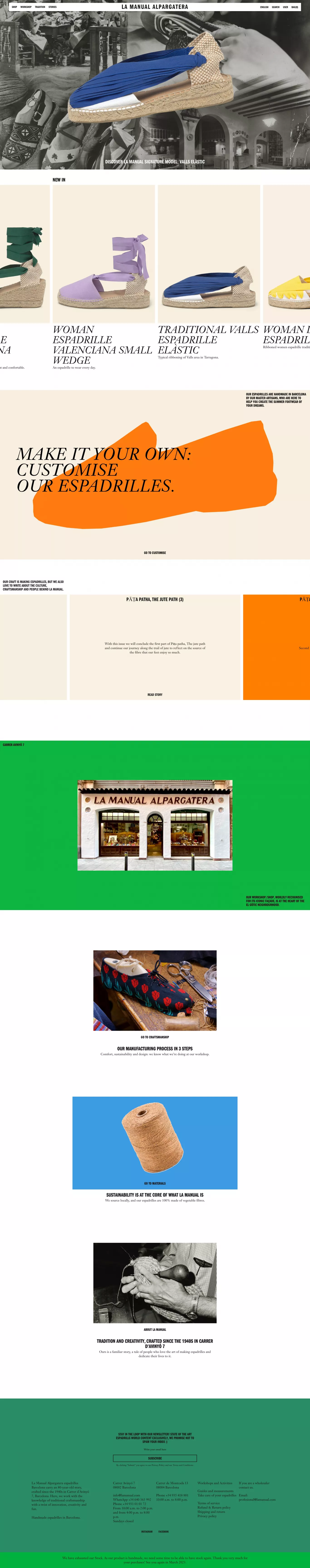 Handmade espadrille from Barcelona - La ecommerce page screenshot showcasing Fashion and Ecommerce design