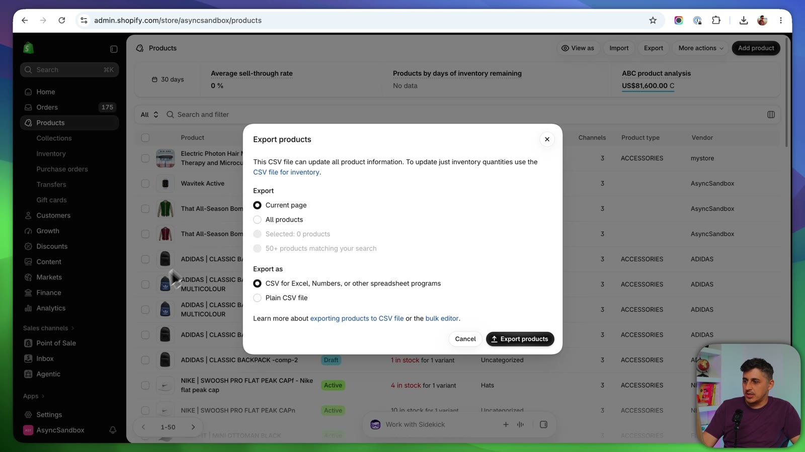 Exporting Shopify products to a CSV file