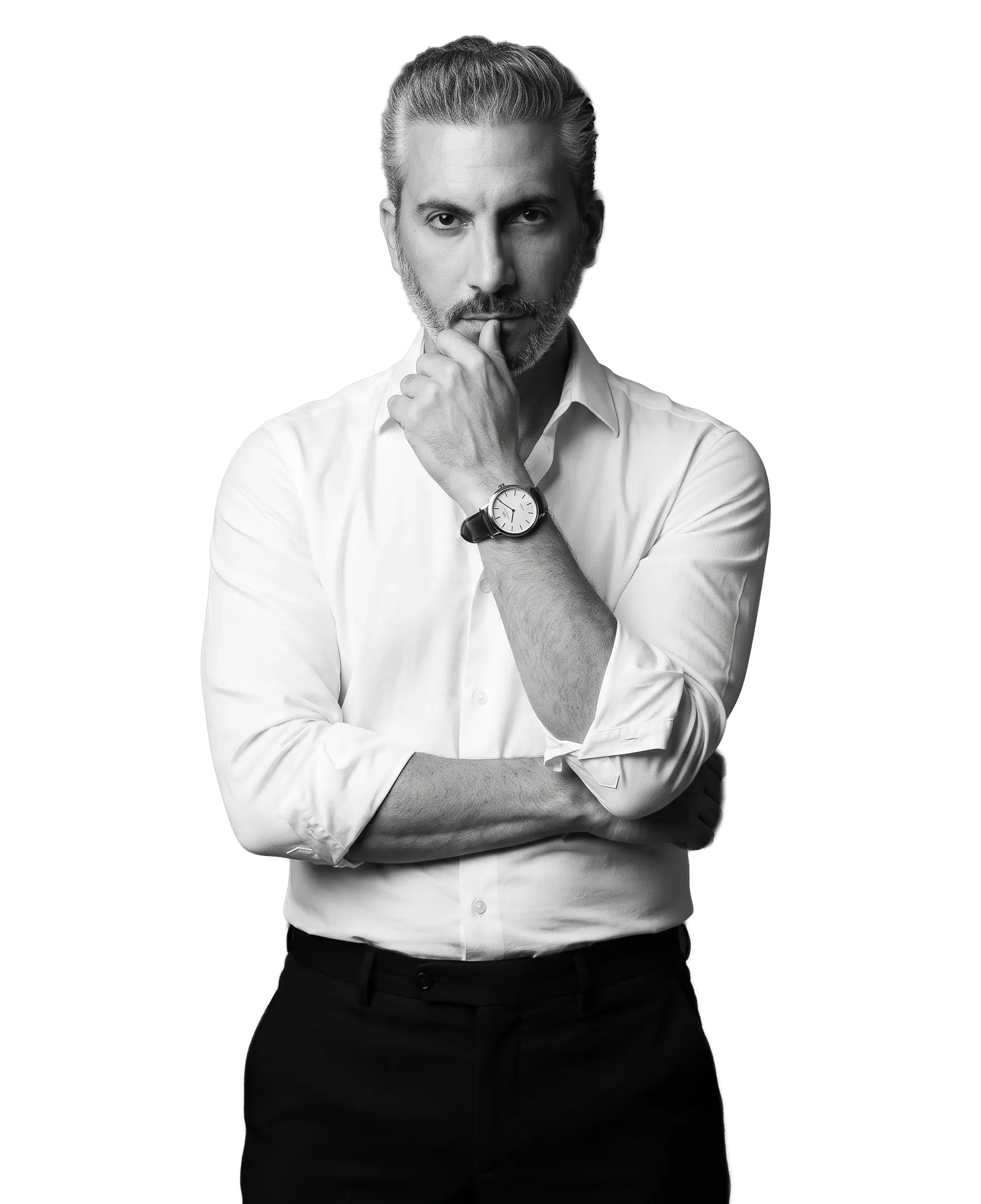 Johnny Abraham, mentor y conferencista, en retrato en blanco y negro.