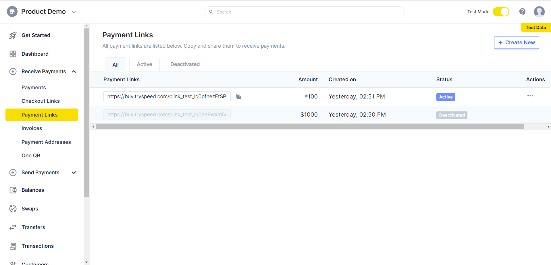 Send and receive test payments through ln.dev