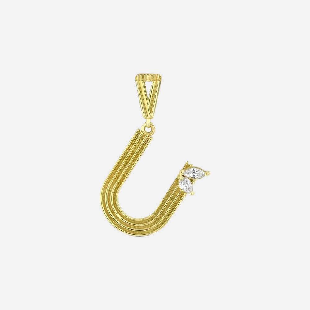 Assos Pırlanta 14 Ayar Altın U Harf Kolye Ucu Şık Tasarım