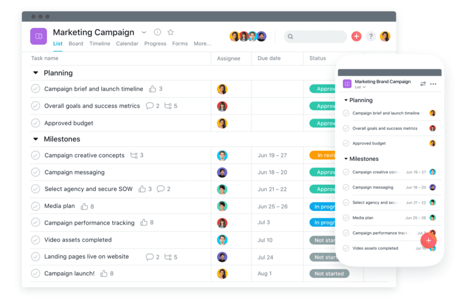 Project management on Asana