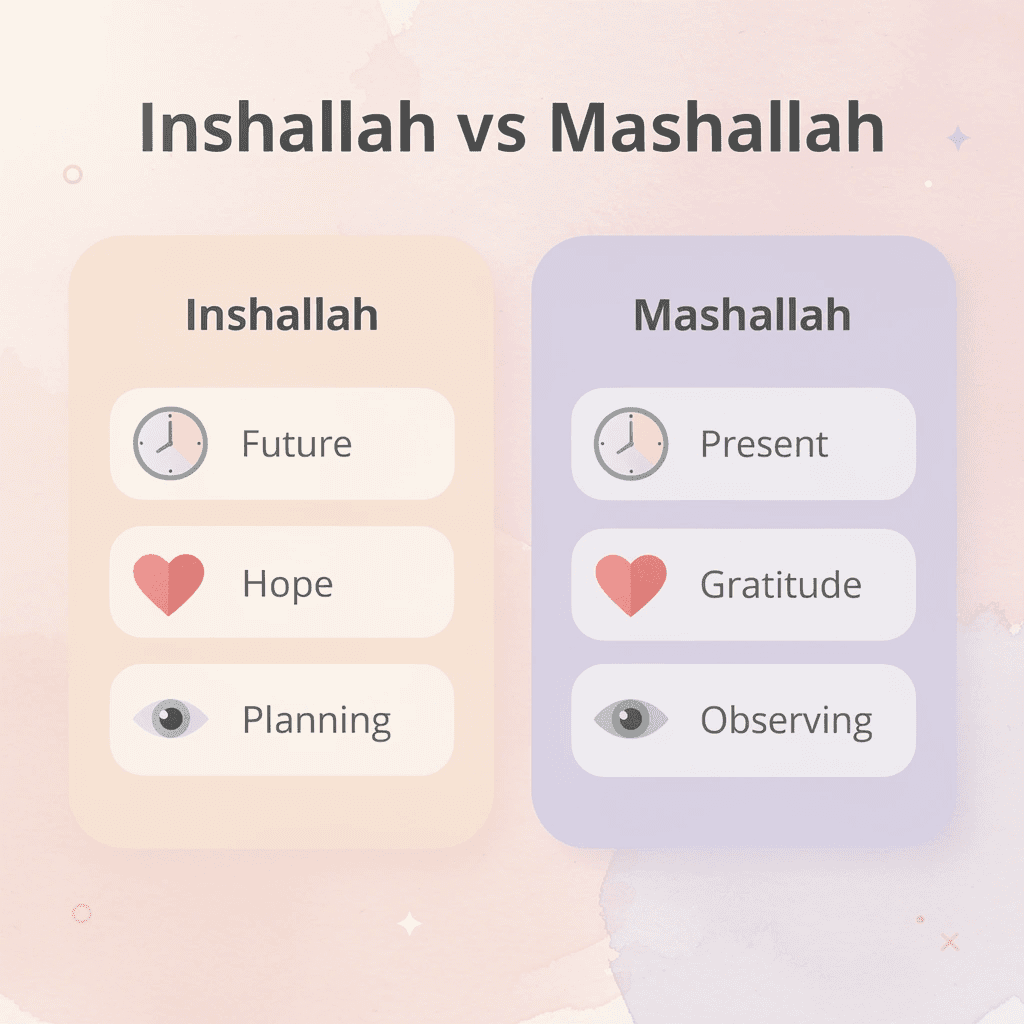 Comparison chart showing differences between Inshallah and Mashallah usage