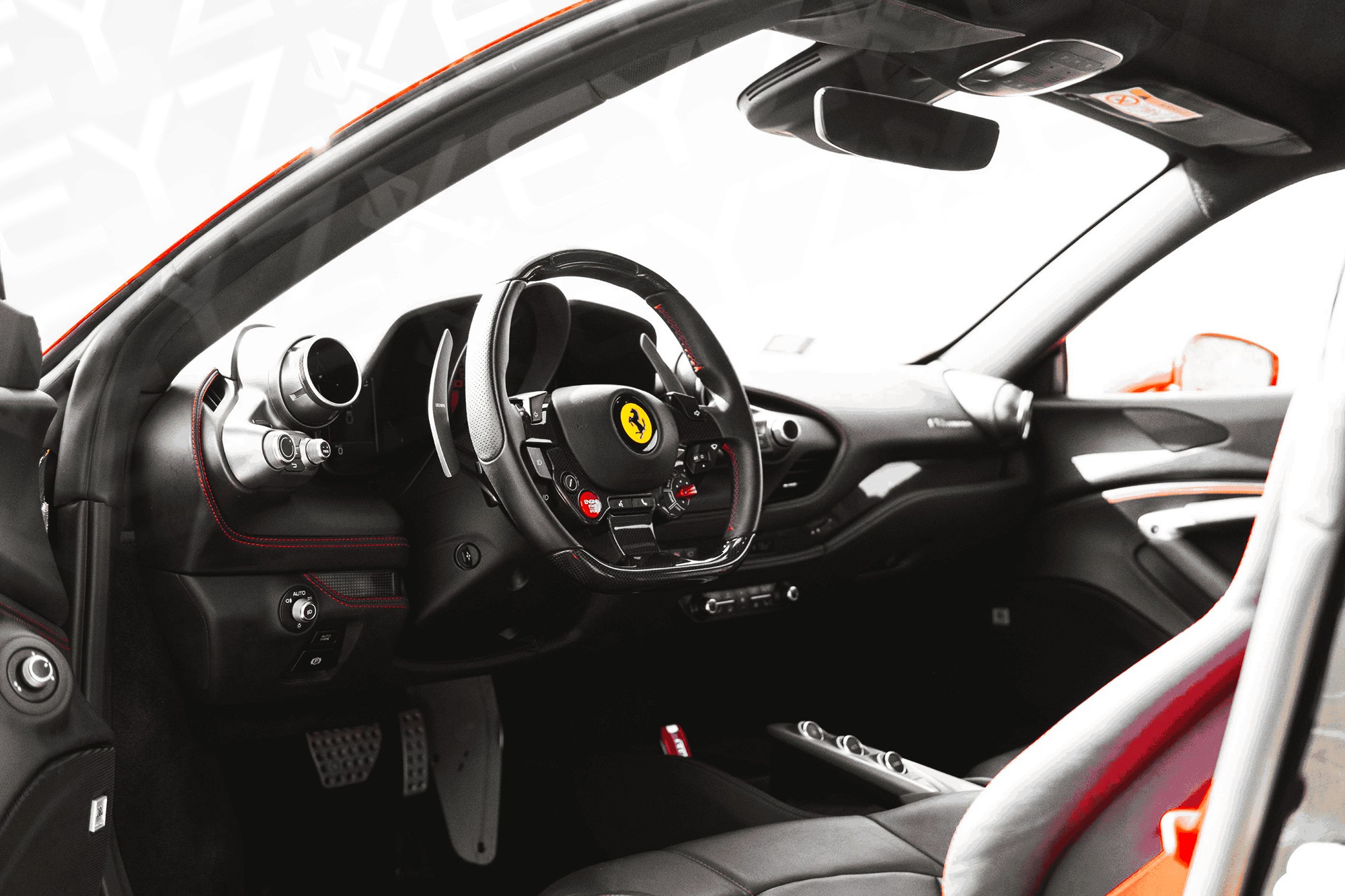 Vue interieur Ferrari F8 Tributo Rouge – Location Supercar à Dubaï | Keyz Rent
