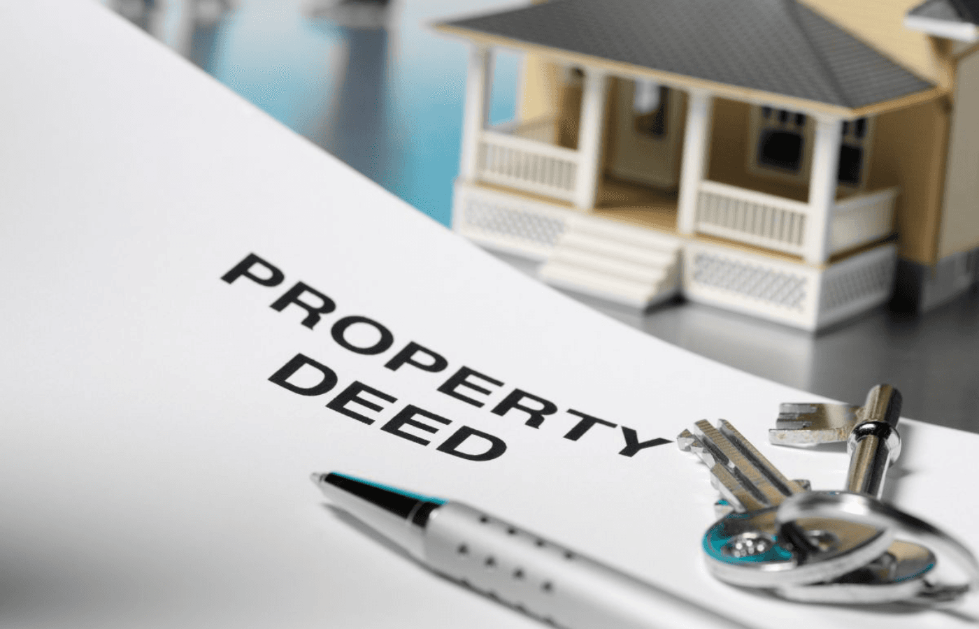 property deed, pen and keys