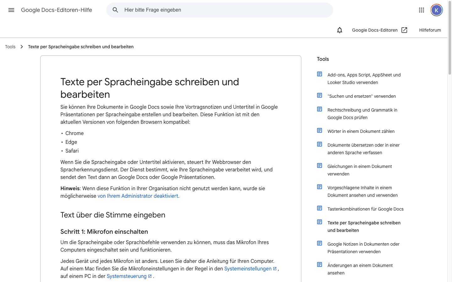 Google Docs Voice Typing screenshot