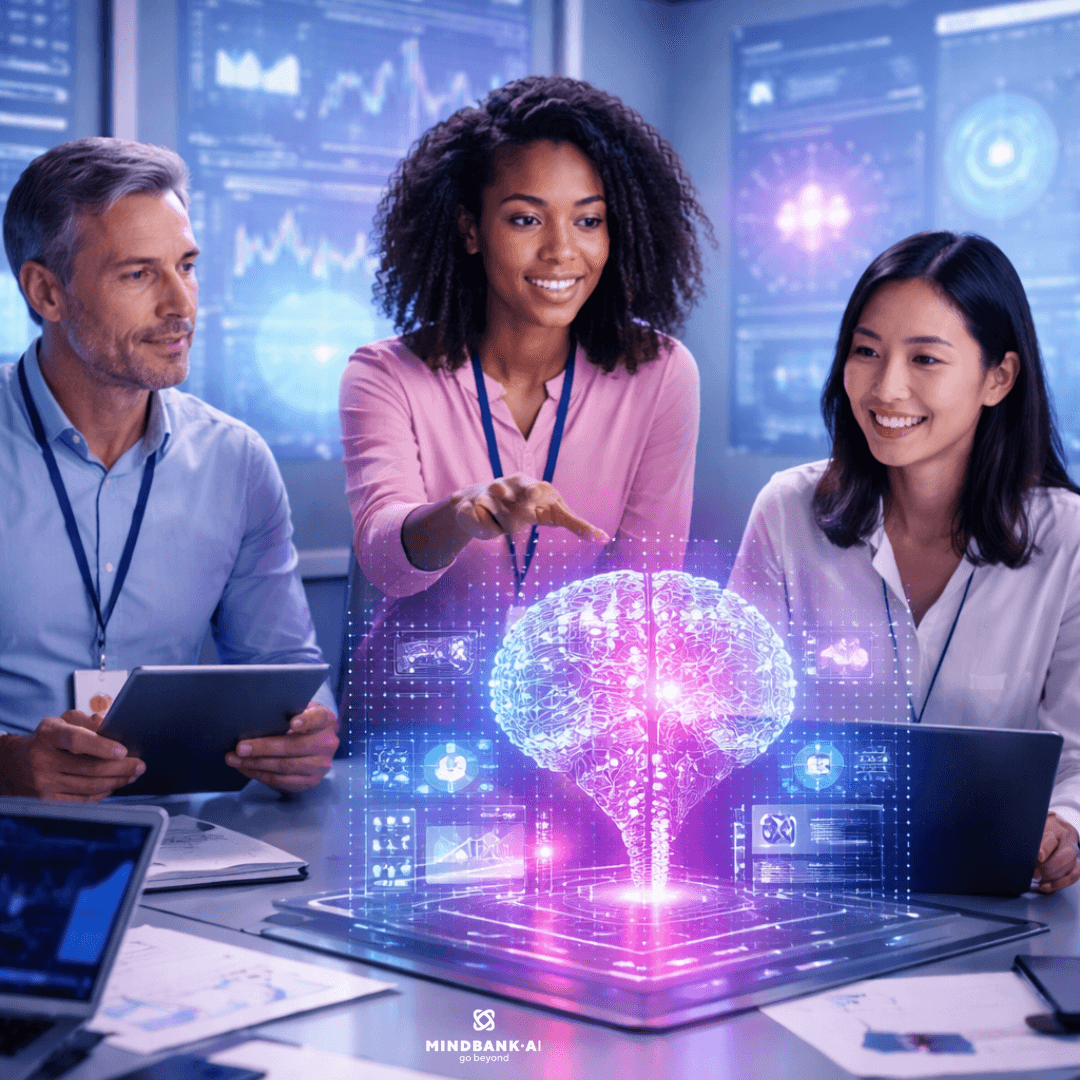 AI training session for educators using digital tools and data dashboards in a modern classroom setting