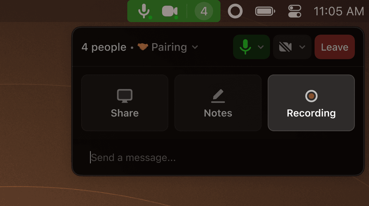 New call controls, with Recording button highlighted