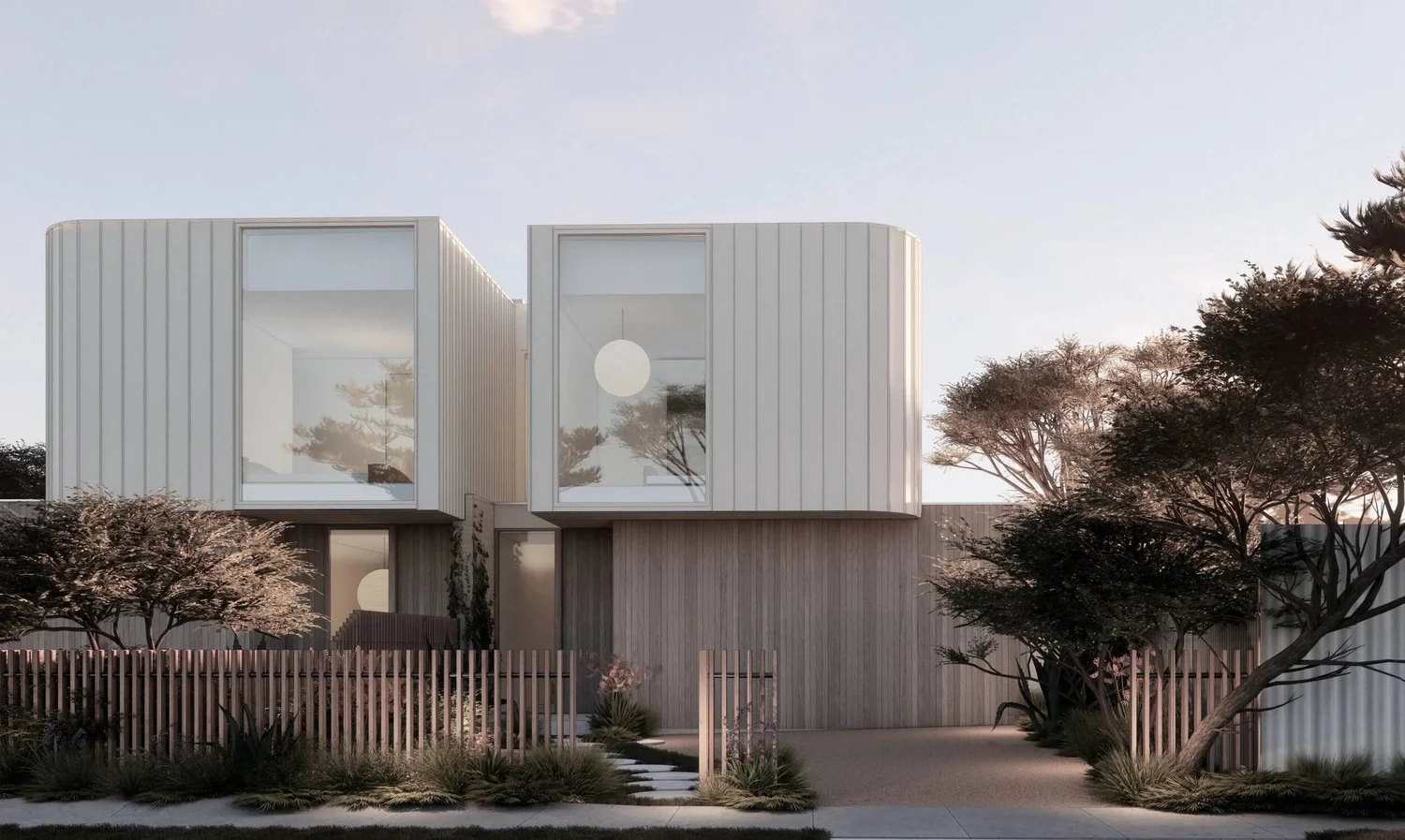 Modern architectural home design with large windows and sleek exterior.