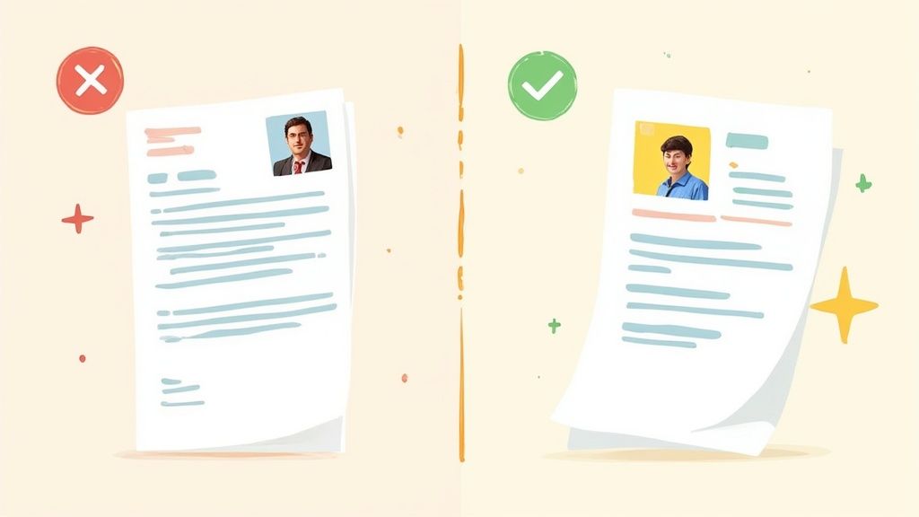 Eine Lupe über einem Bewerbungsdokument, die auf typische Fehler hinweist