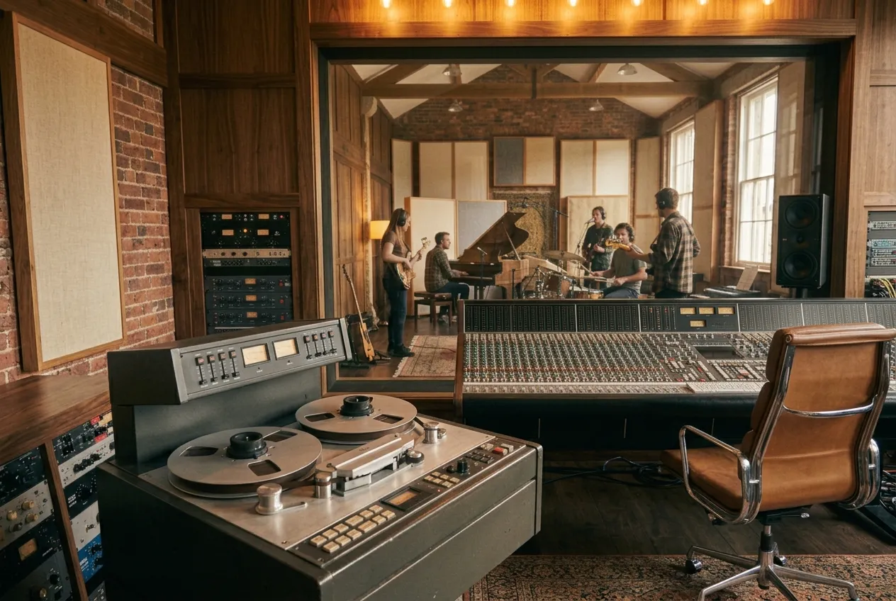 The 16-track tape machine beside the console