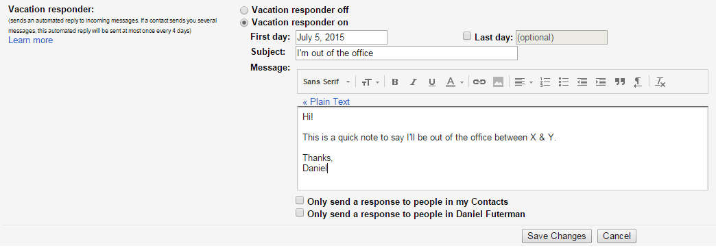 How to set up vacation responder in Gmail.