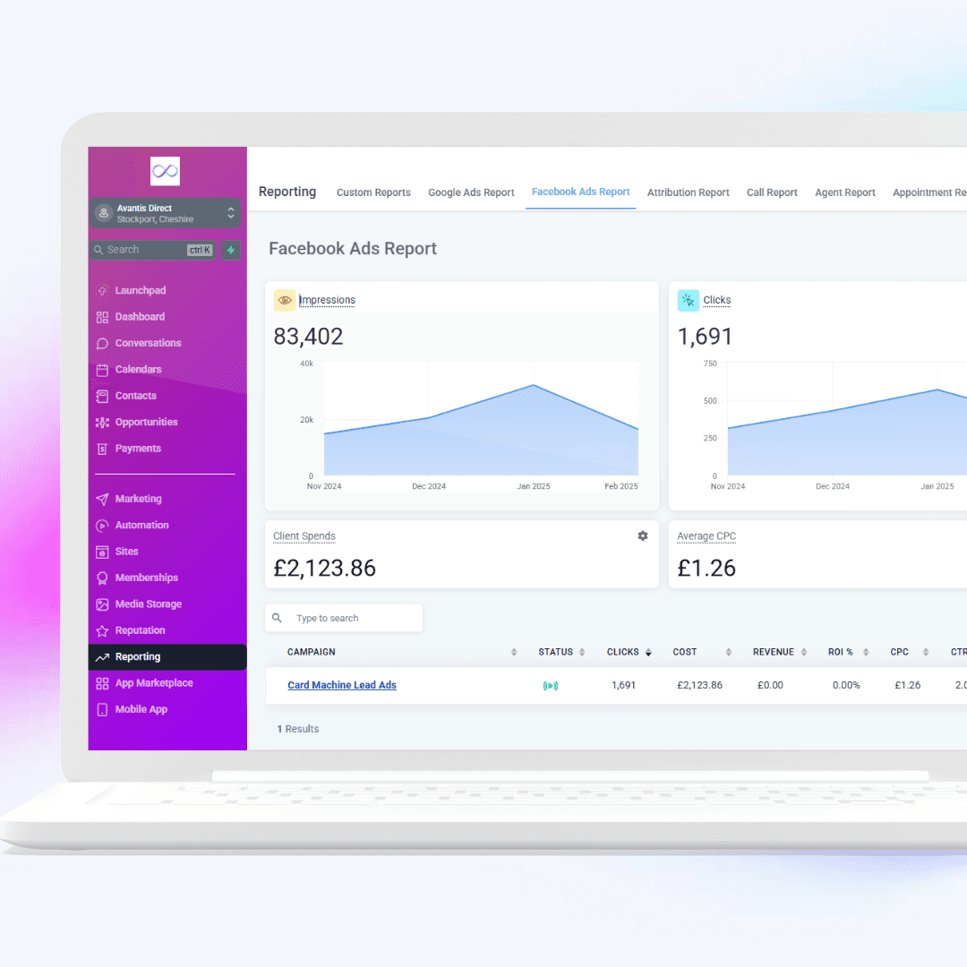 Screenshot of the main dashboard front center with gradients