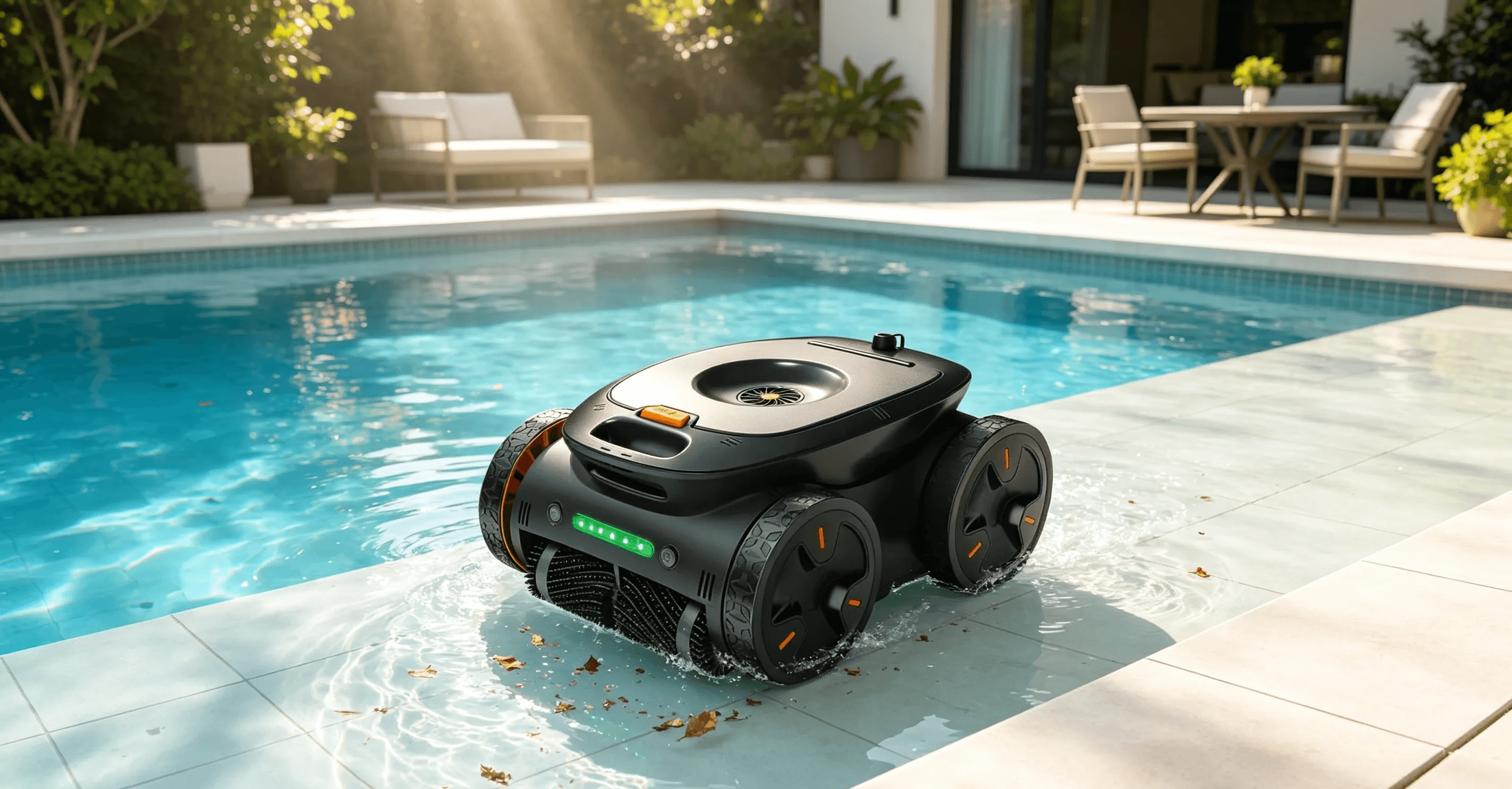 Robotic pool cleaner maintaining a residential swimming pool through automated cleaning