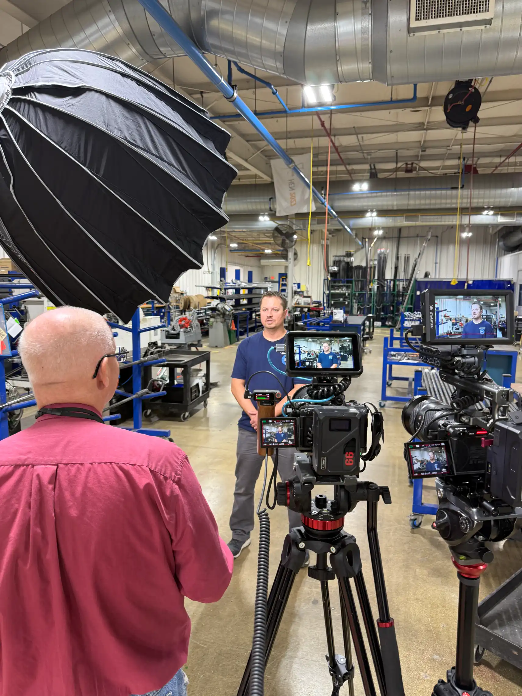 Manufacturing interview video production inside Wisconsin industrial facility and production plant