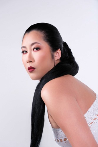 a woman with flowers