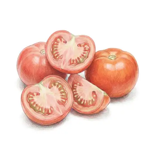 Pho Street Eats illustration of whole, halved and quartered tomatoes.