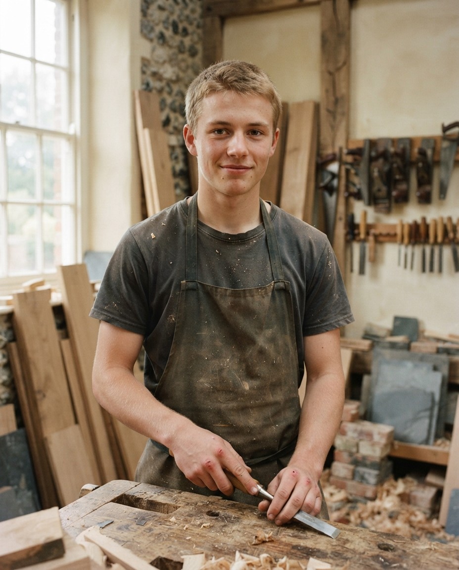 Portrait of Leo Fisher, apprentice joiner