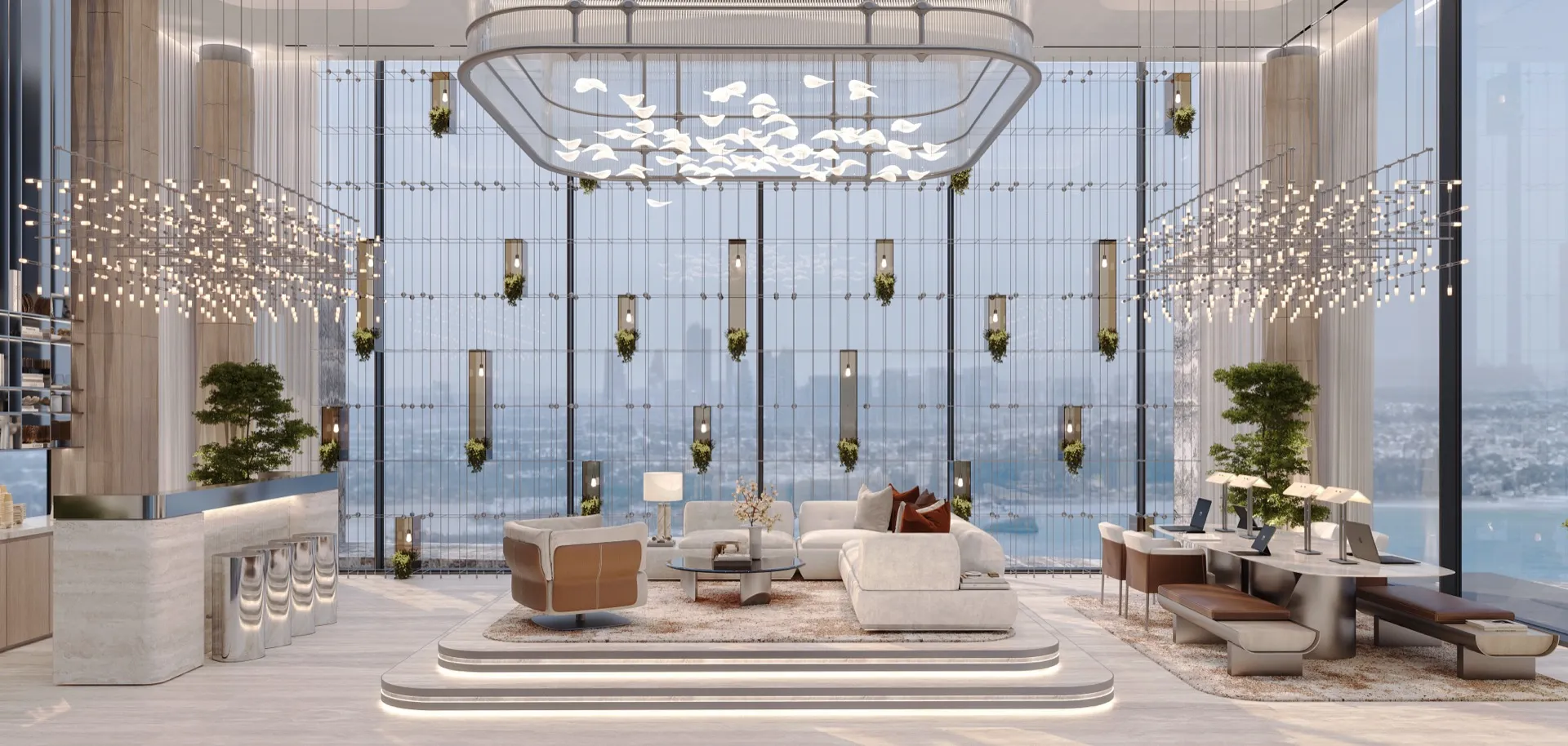 Sophisticated resident lounge at Sea Cliff with panoramic views, curated for luxury property seekers.