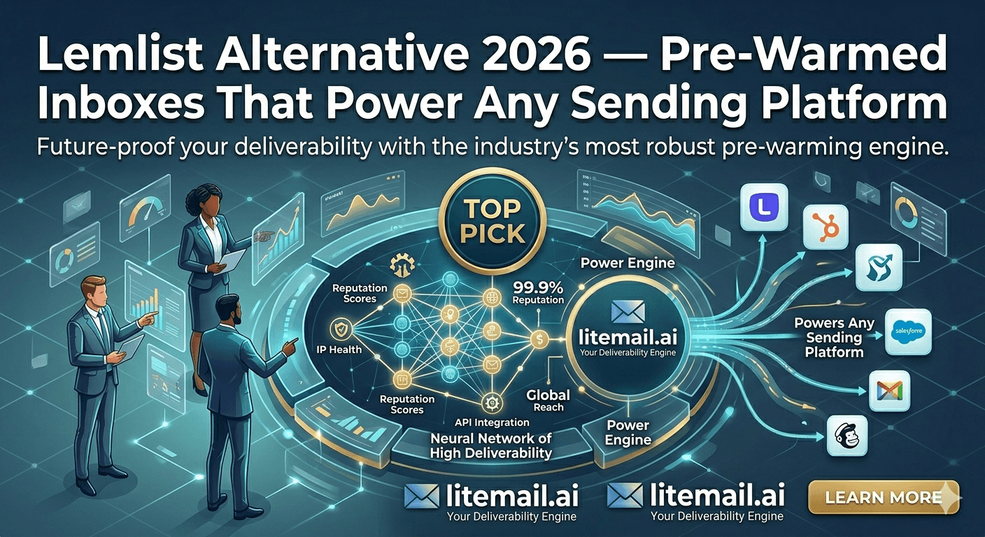 how pre-warmed inboxes improve cold email deliverability in 2026, featuring a laptop warming up email reputation, rising graph, envelopes with checkmarks, and a rocket symbolizing improved performance.