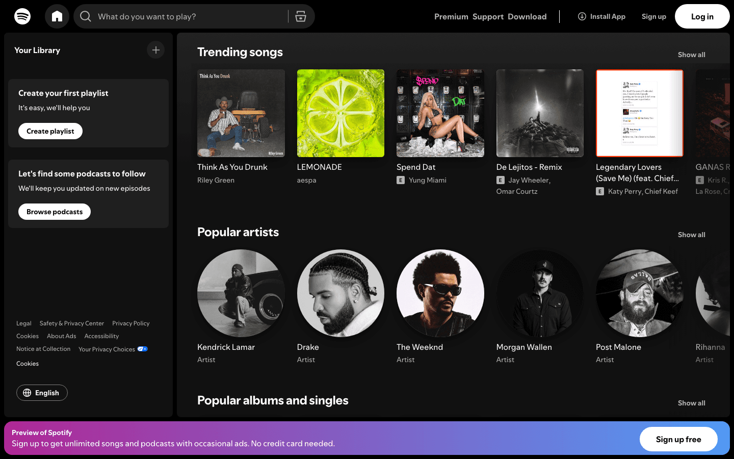 Spotify website screenshot