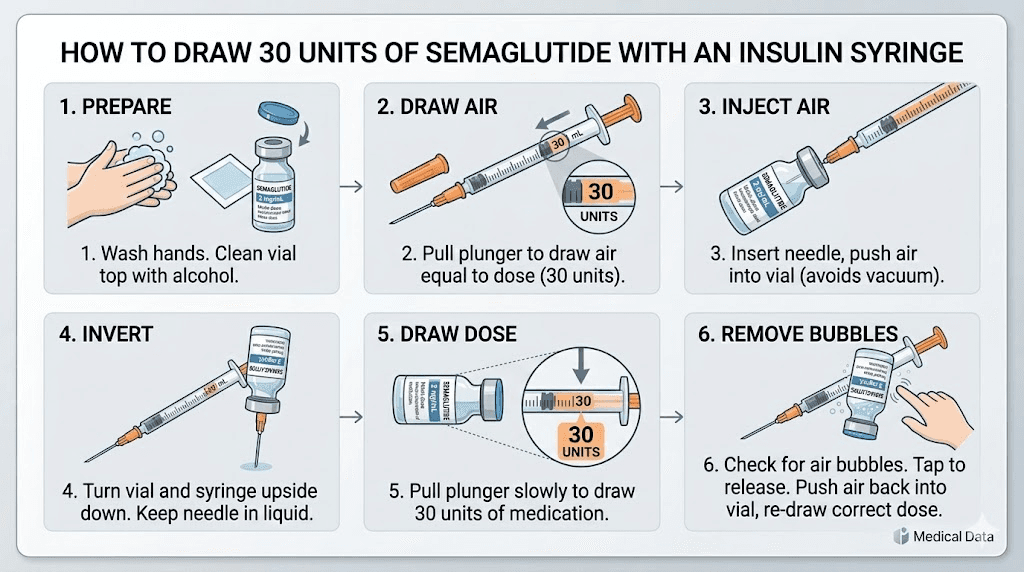 How to draw 30 units of semaglutide from a vial step by step