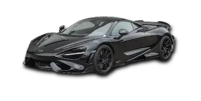 Black McLaren 765LT supercar with carbon fiber aero kit and black alloy wheels.