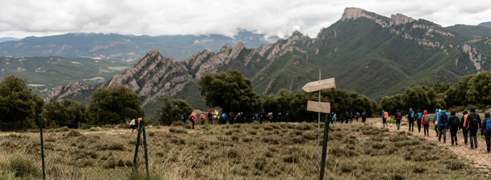 Team walking through the mountains