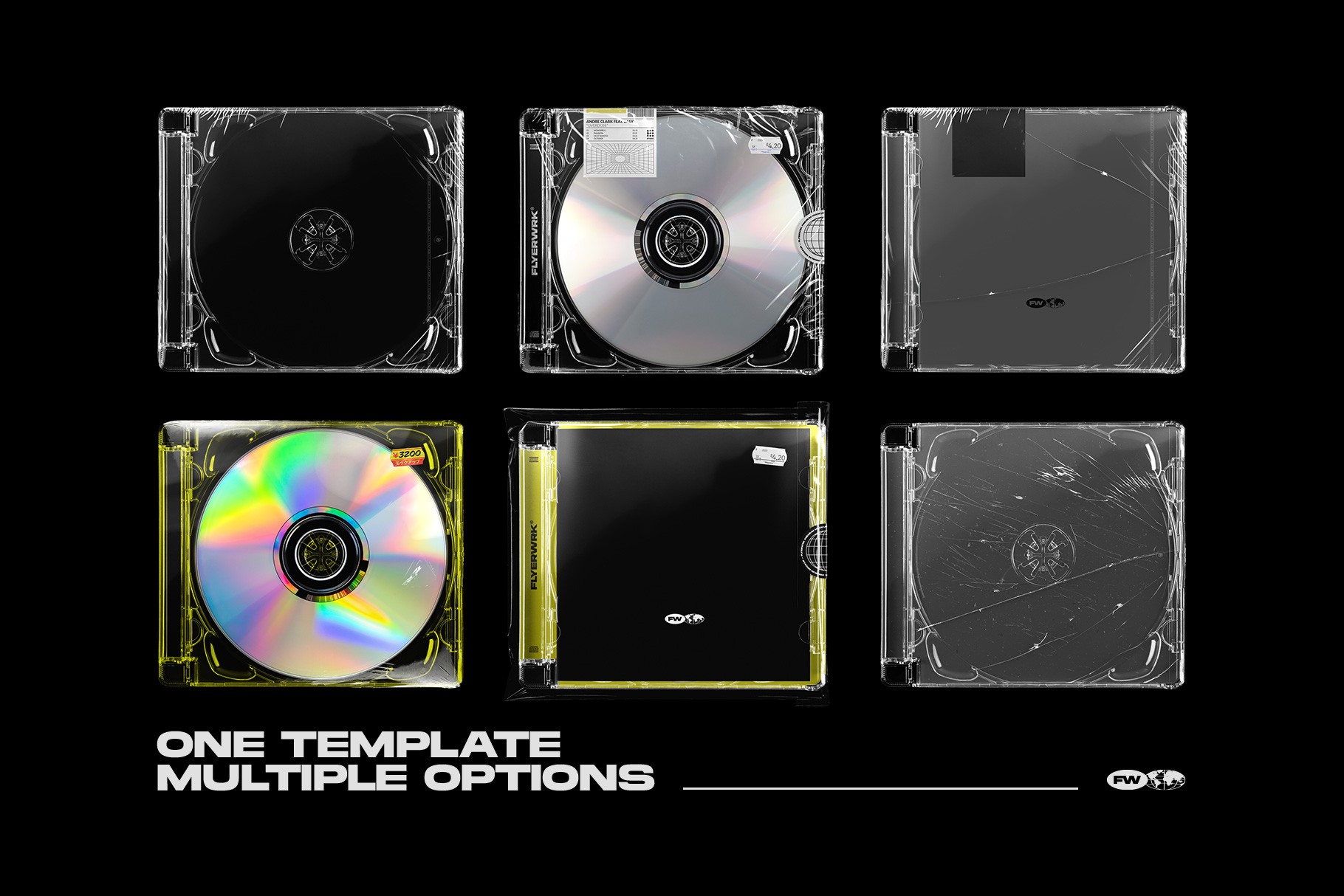Modern CD jewel case mockup showing multiple case layouts and disc options