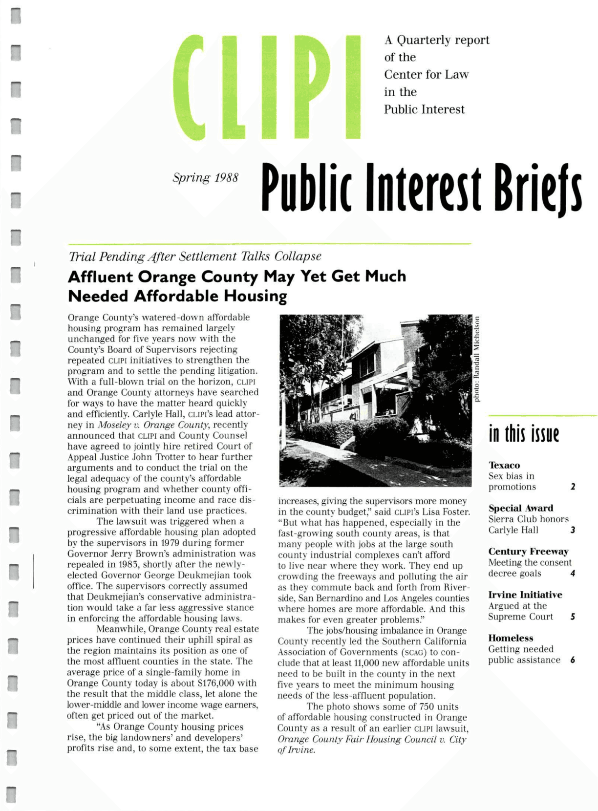 Cover of Center for Law In The Public Interest's Quarterly Report, Spring 1988 Edition Public Interest Briefs