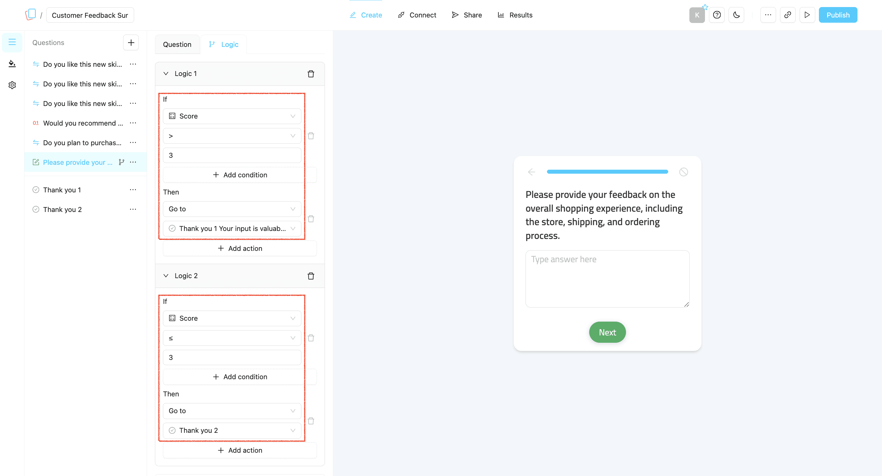 Multiple logic settings