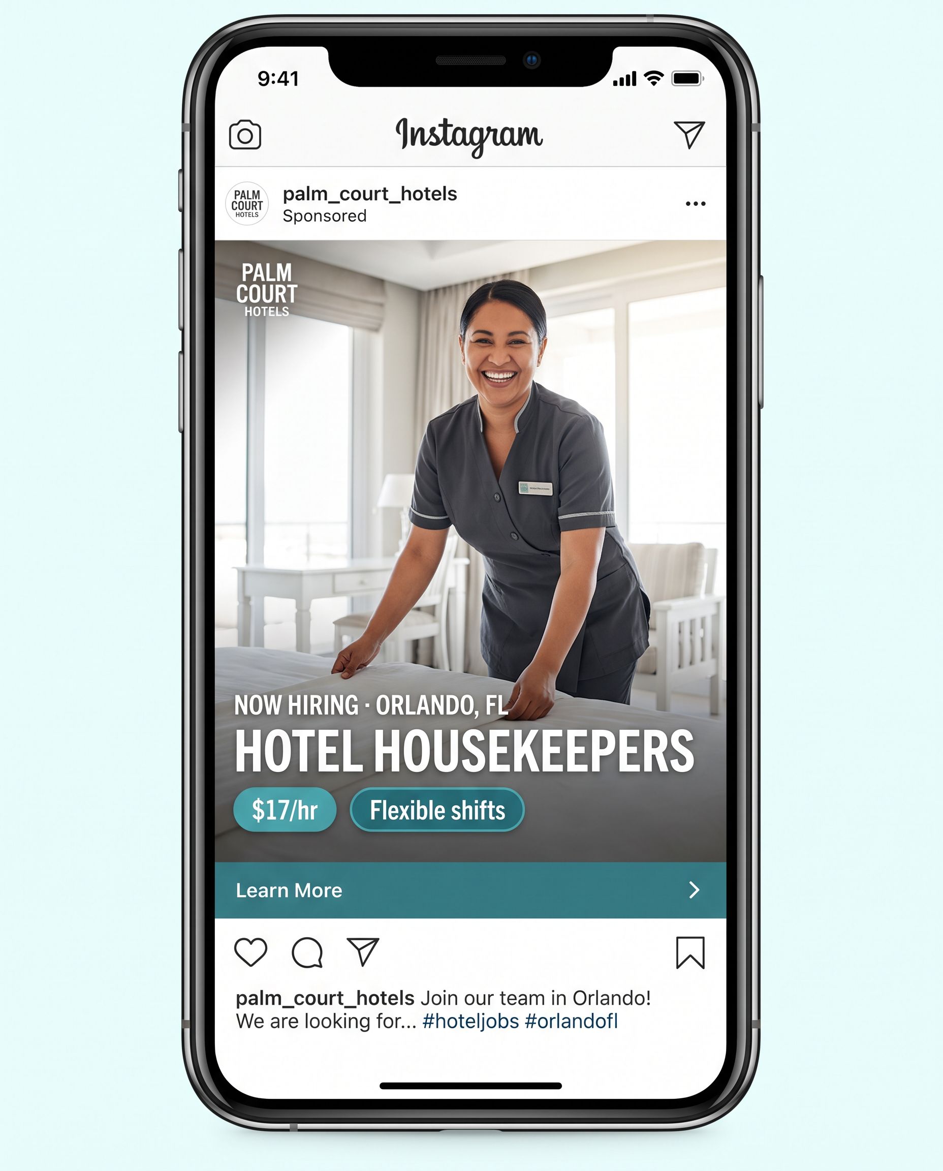 Hotel Housekeeper job ad, Orlando, FL, $17/hr