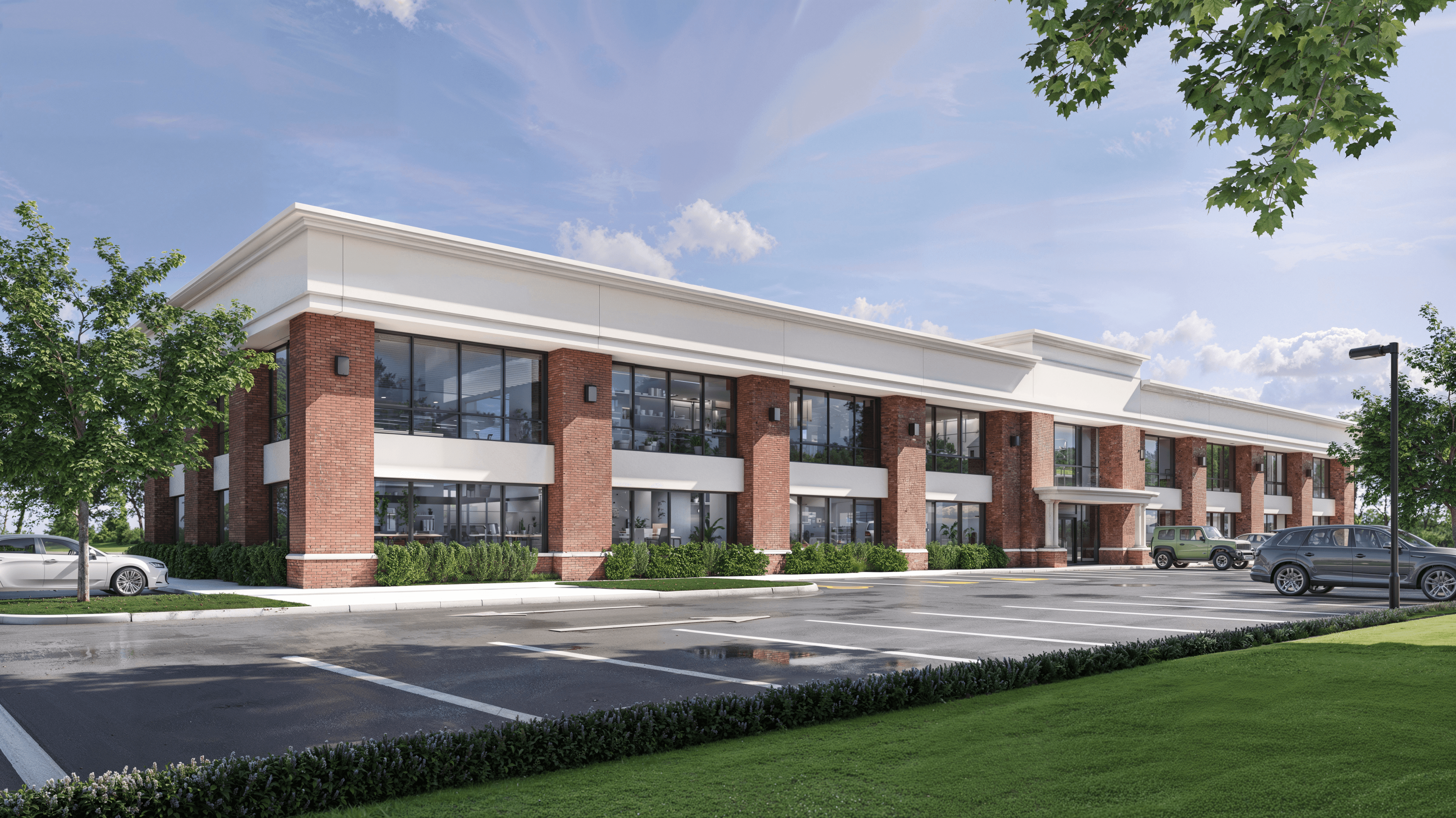 Close-up of a modern building facade featuring vertical wooden panels and black-framed windows, with natural light casting tree shadows on the surfaces.