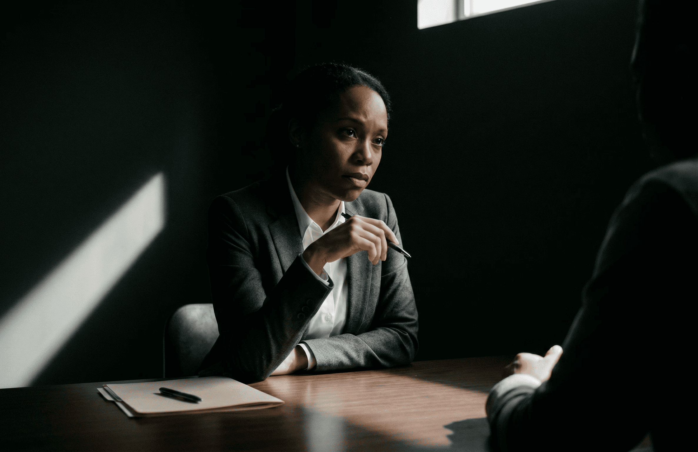 Defense attorney meeting with justice-involved client to review substance use disorder recovery options