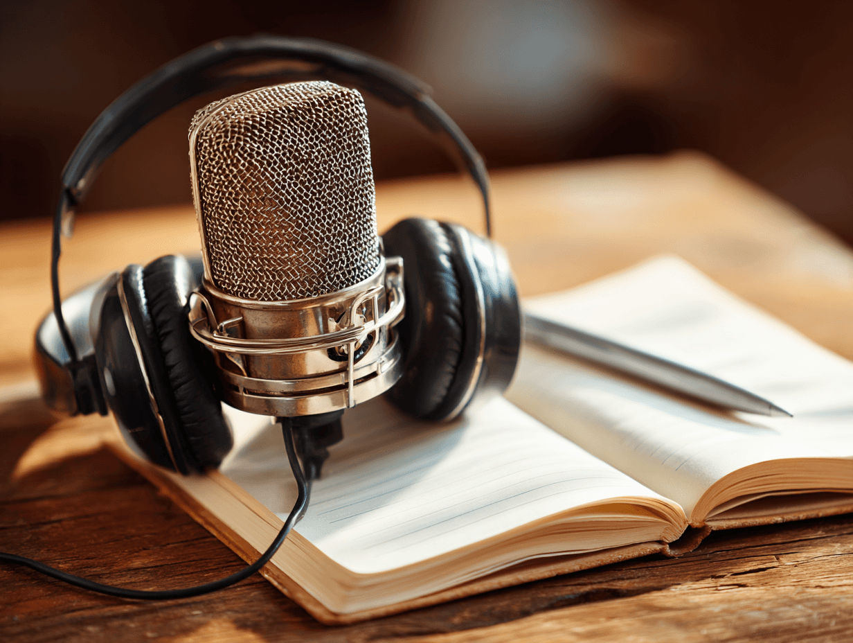Podcast host recording in a studio