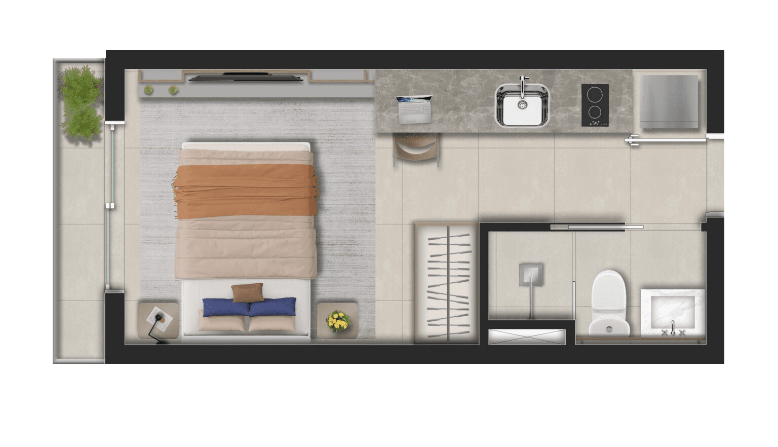 Planta do apartamento studio de 18m²