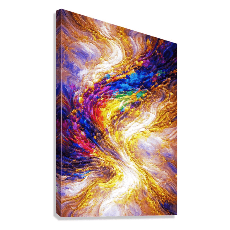 Abstract painting with swirling colors on a white background
