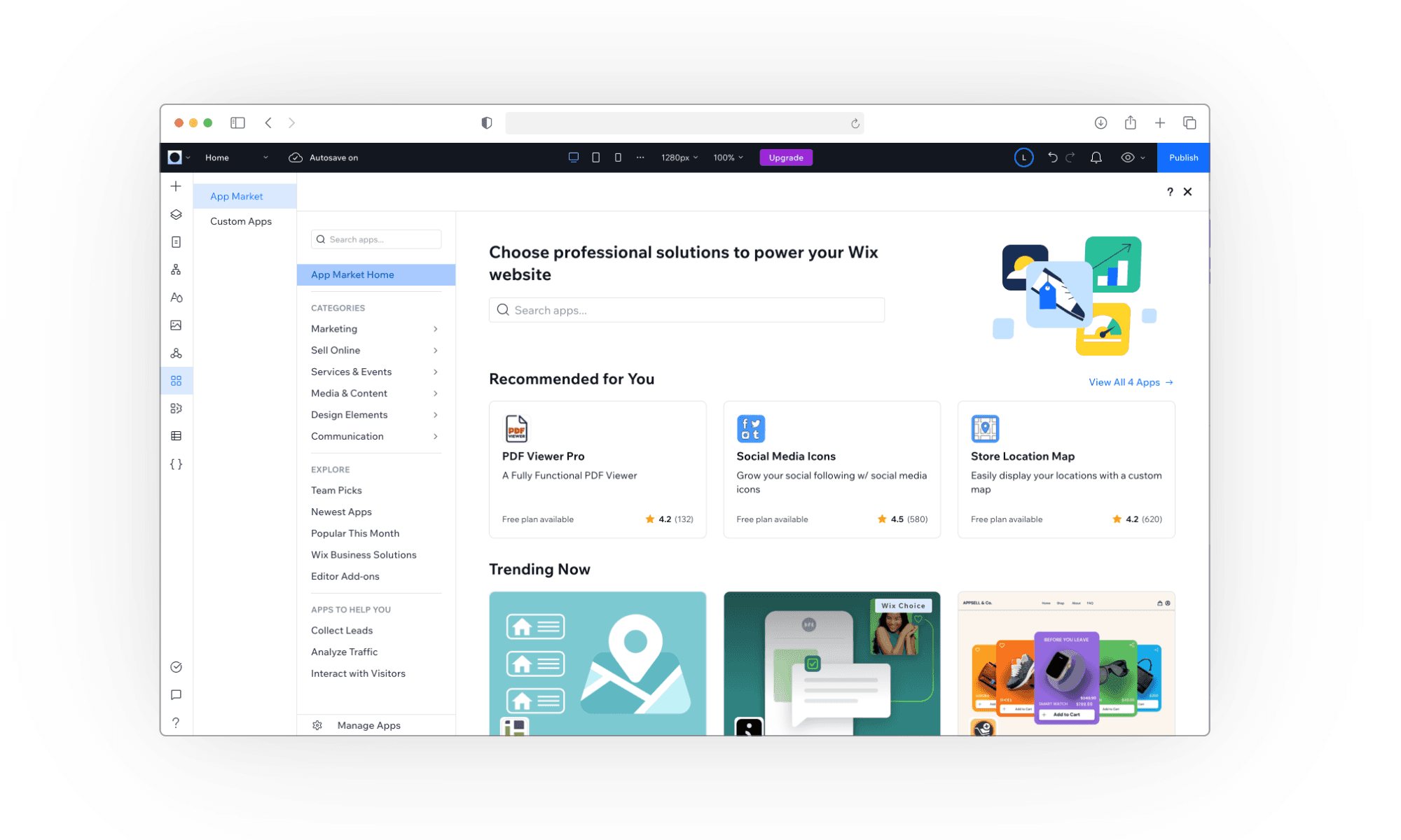 Wix's applications marketplace