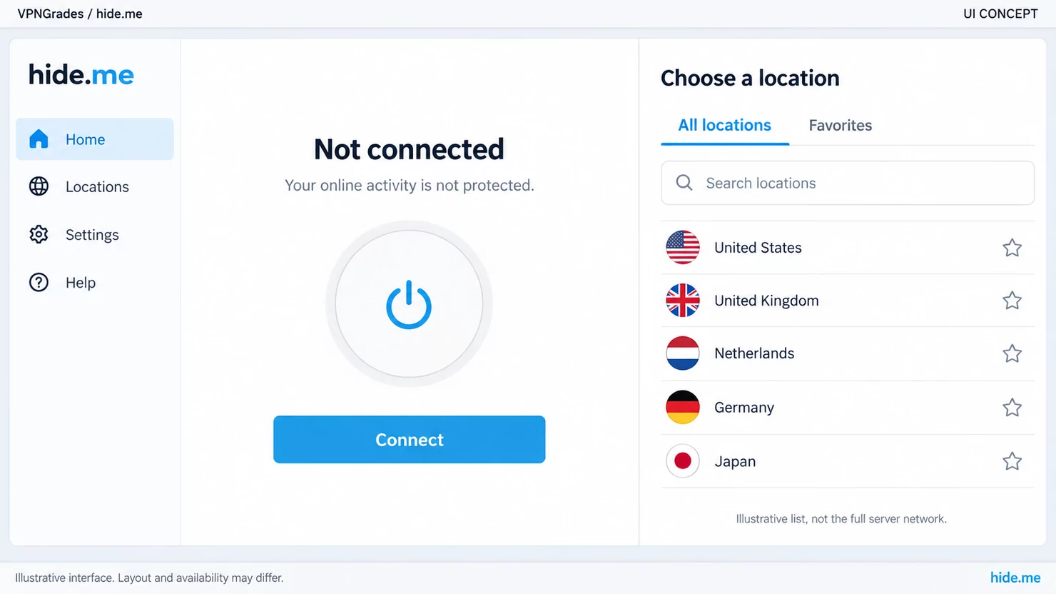 hide.me: a location picker concept (illustration).