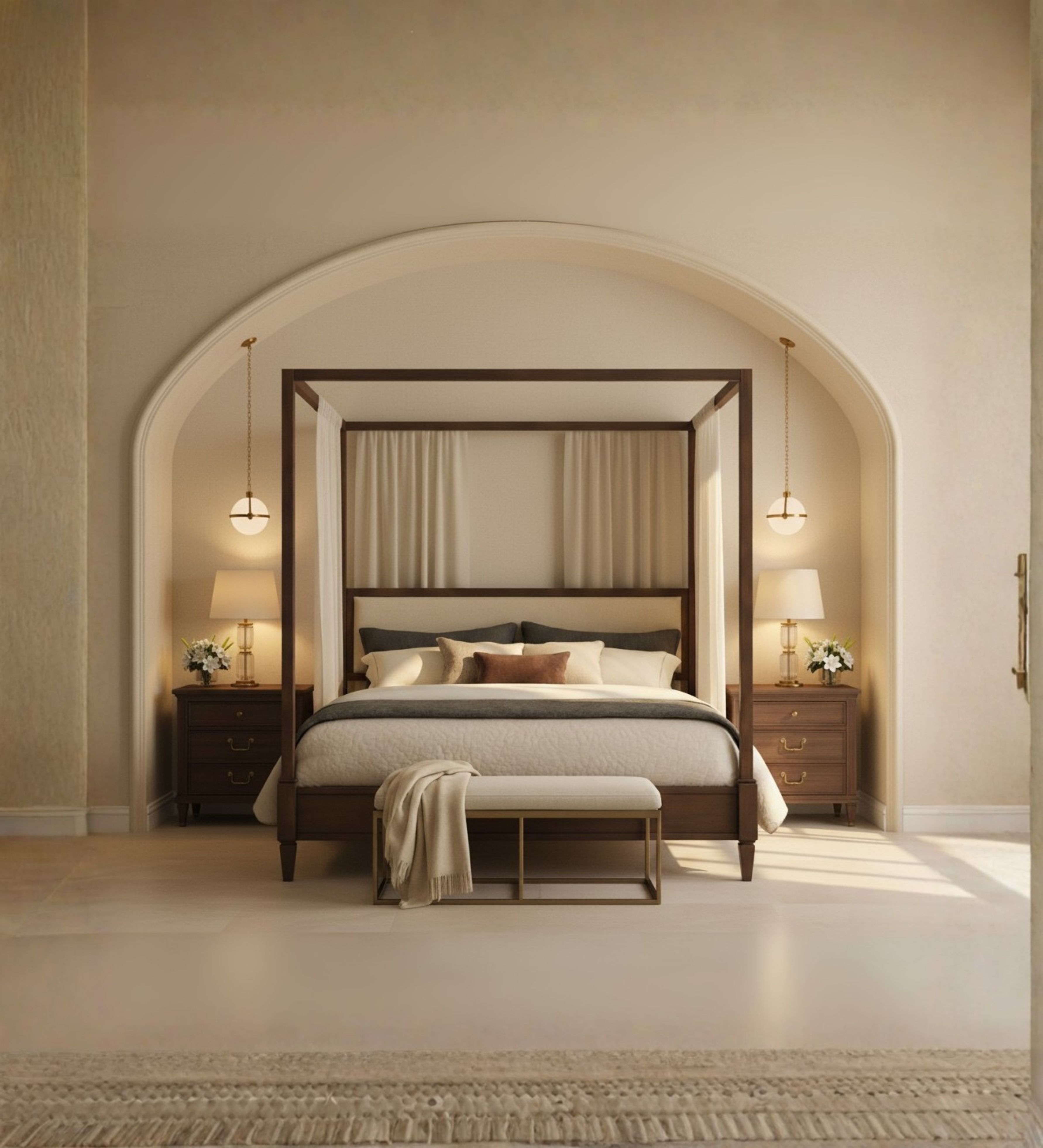 Luxury low‑profile sectional sofa styled against a dramatic modern backdrop