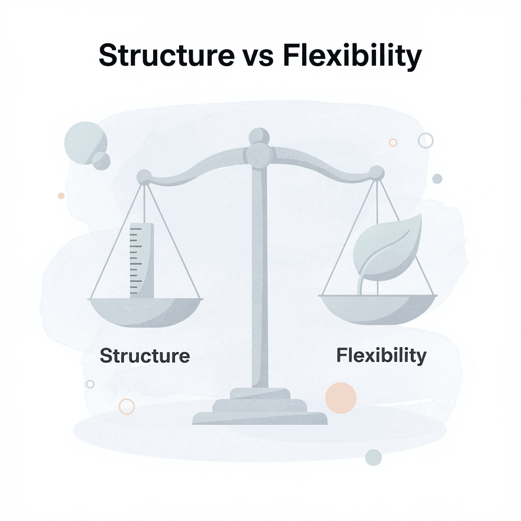 Balance scale showing structure versus flexibility in homeschooling