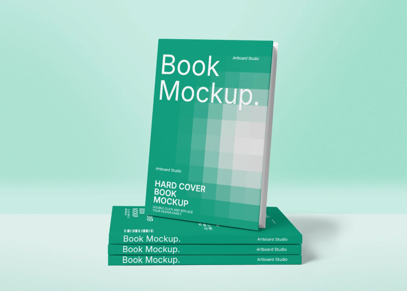 Book mockup with a book stack under