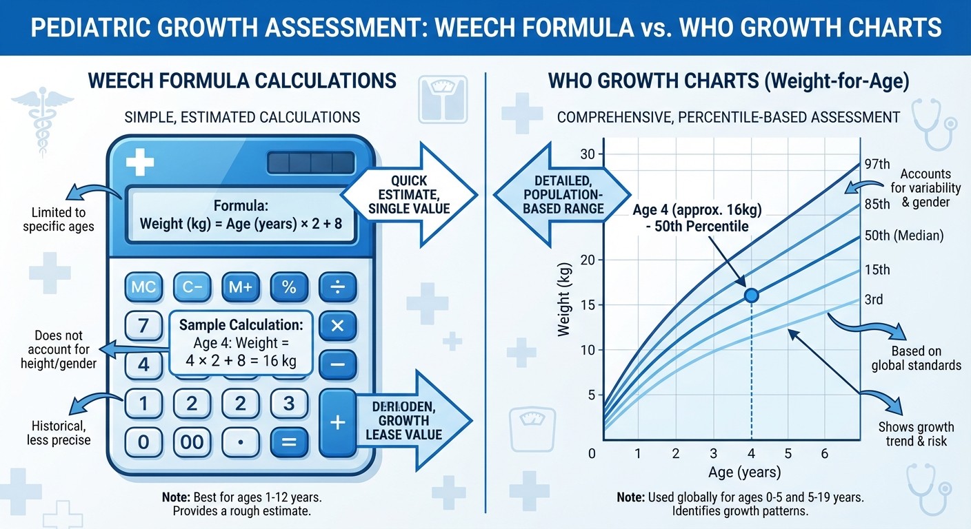 Weech Formula vs WHO Growth Charts comparison for pediatric assessment