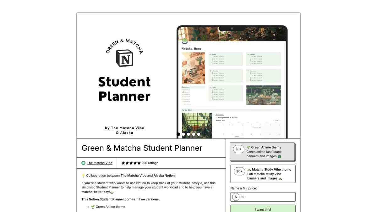 Top 10 Notion Templates for Students to Boost Productivity 2026 - Green & Matcha Notion Student Planner