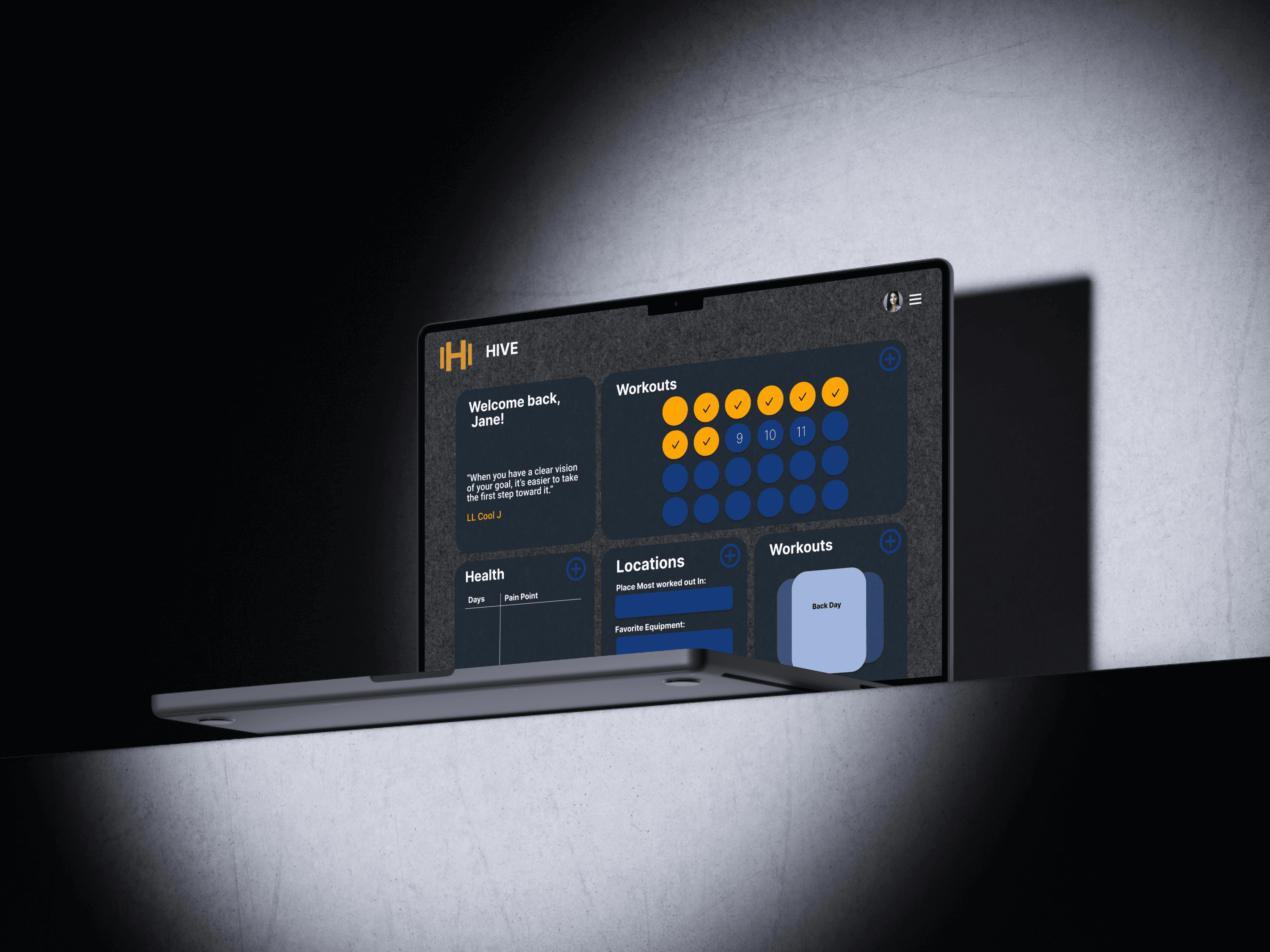 A mockup of a laptop for the HIVE dashboard page