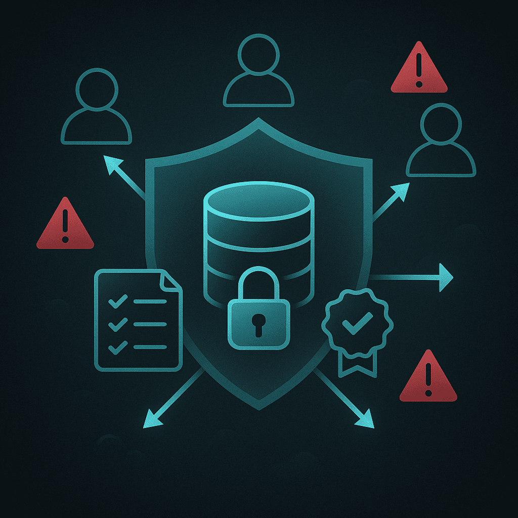 Layered illustration of secure memory store with encryption, compliance, audit layers and controlled agent access