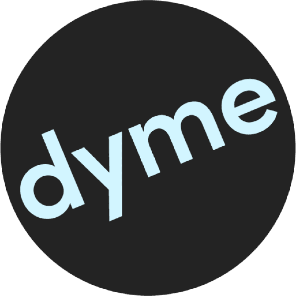 Logo of "dyme" featuring the name in white on a black circular background.