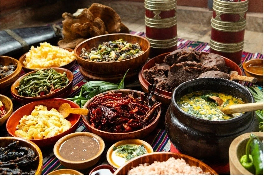 Traditional Bhutanese feast spread